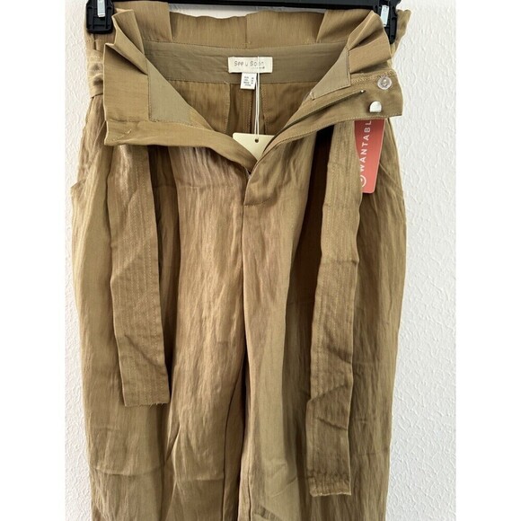 W. by Wantable Women's See U Soon Belted Tapered Pant tan khaki size 2 REF D84C - Picture 6 of 13